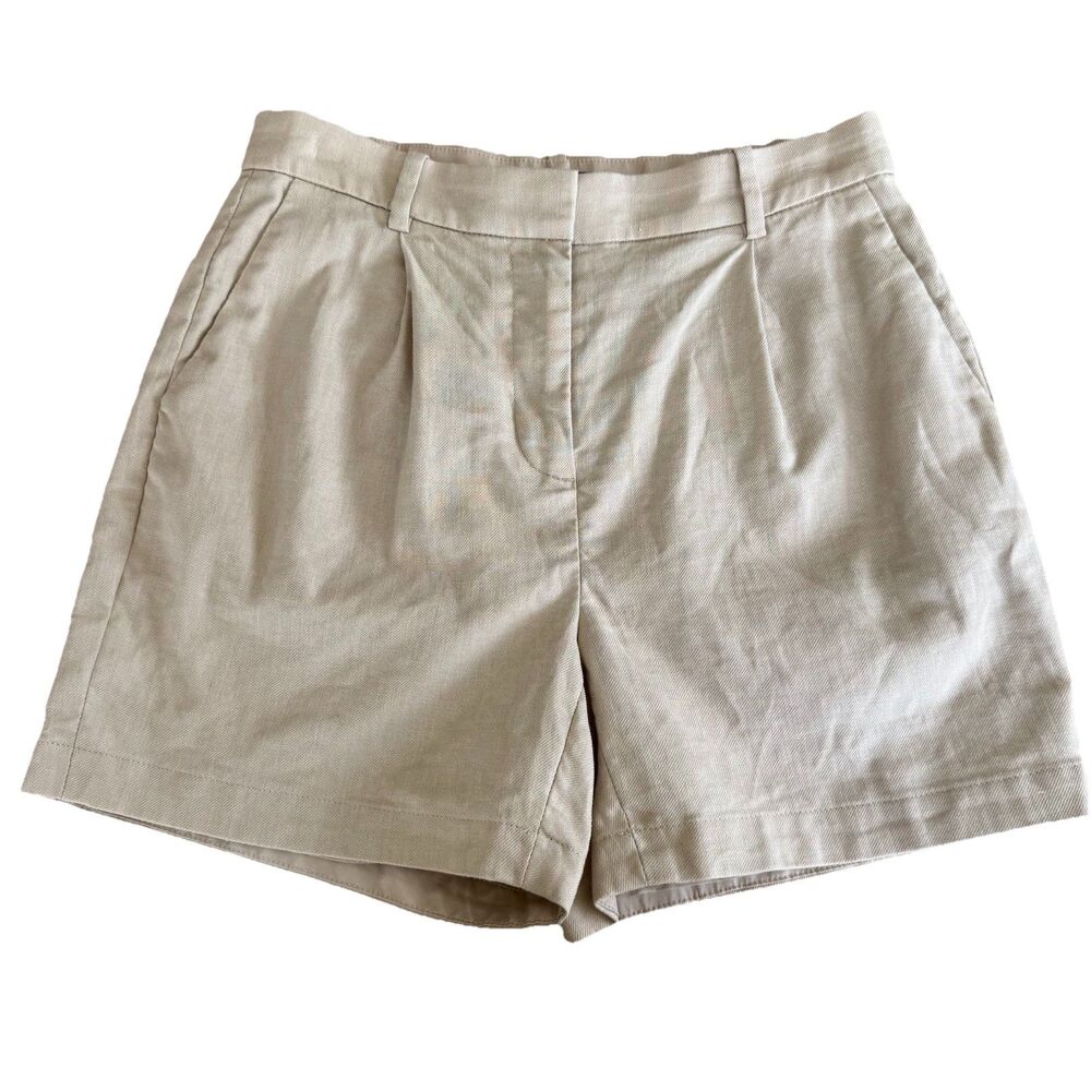 J Crew Shorts Linen Blend Pleated Khaki  Women Size 2 High Rise Lined